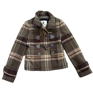 Teenie Weenie All That Bear Preppy Style Plaid Toggle Short Jacket Women Small
